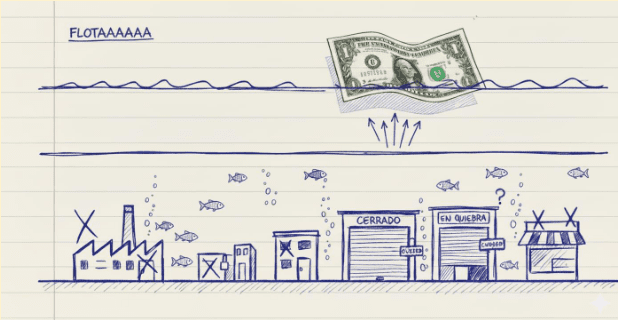 El dólar flota. Imagen creada con inteligencia artificial por los autores.